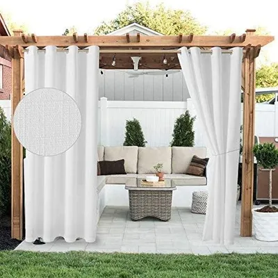 Produktbild von 4er Set Outdoor Vorhänge 132x275cm, Balkonsichtschutz Winddicht Wasserabweisend Sonnenschutz UV Schutz Aussenvorhang Garten Verdunkelung Outdoor Blickdicht Gardinen，Weiß