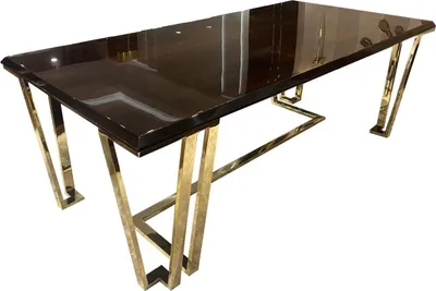 Image de Casa Padrino Luxe Table de salle à manger Art Déco Marron foncé / Or 220 x 110 x H. 77 cm - Table de salle à manger noble avec plateau en verre - Meubles de salle à manger Art Déco