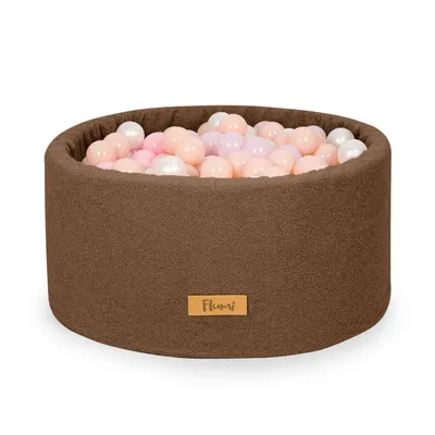 Obrázek produktu pro Flumi dětský bazén s míčky - dětský bazén s míčky 90x40cm s 200 míčky 7cm vyrobený v EU - hnědý + míčky růžové pastelové barvy