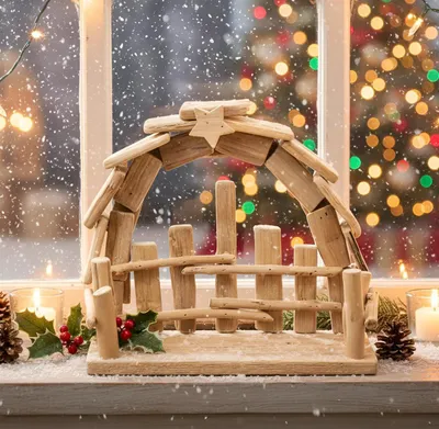 Produktbild von Weihnachtskrippe "Natur" aus Treibholz, Holzkrippe, Weihnachtsdeko, Krippenspiel, Holz Krippe Weihnachten