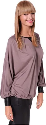 Produktbild von Damen Sweatshirt Shirt Pullover Pulli Oversized Langarm Tunika Bluse; Cappuccino/S/M