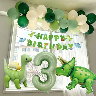 Dino-Geburtstagsdeko-Set: Banner, Ballons, Zahl 3