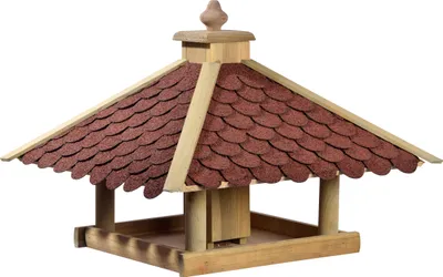 Produktbild von Dehner Natura Premium Wildvogel Futterhaus Brixen, Futterstation für Wildvögel, hochwertiges Vogelhaus, stehend, Bitumen-Dach schützt Vögel und Futter vor Wettereinflüssen, ca. 51 x 40 x 51 cm, imprägniertes Holz, braun /dunkelrot