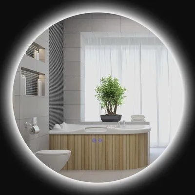 Obrázek produktu pro Kulaté LED nástěnné zrcadlo s regulovatelným osvětlením a tlačítkovým spínačem – 80 cm, s ochranou proti kondenzaci, vodotěsné