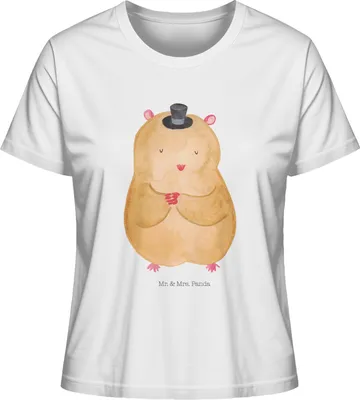 Produktbild von Mr. & Mrs. Panda damen shirt Hamster Hut Größe M - Weiß - Geschenk, Rundhals T-Shirt, Basic, Lustige Sprüche, Magier, Zylinder, Oberteil, Zwerghamster, Baumwoll, Zauberer