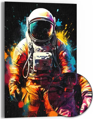 Produktbild von DEQOART Hybrid Leinwand Bild 60x90 cm 'Kosmische Kunstexplosion' Wandbild Glas flach modern