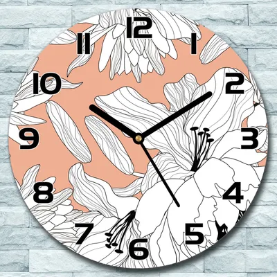 Produktbild von Wanduhr aus Glas Rund fi 30 Skizzierte Päonien Quarz Deko Wohnzimmer Büro