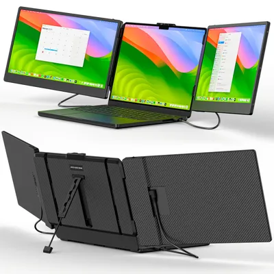 Produktbild von Alpha Pro 14,1 Zoll Triple Screen Portable Monitor, tragbare Laptop-Bildschirmerweiterung mit 2 Zusatzdisplays und klappbarem Ständer