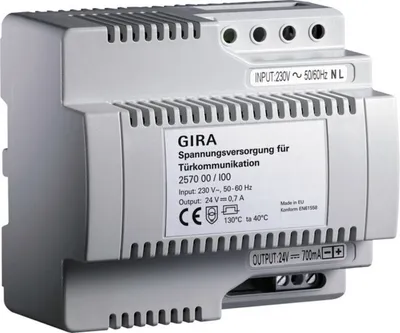 Produktbild von GIRA 257000, PS-Trafo, Grau, 230 V, 50 Hz, 24 V, 0,7 A