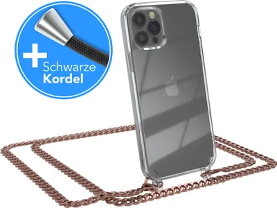 Produktbild von EAZY CASE Metall Handykette für Apple iPhone 12 / 12 Pro, Handyhülle mit Umhängeband, Silikonhülle, Metallkette für Smartphone in Rosa