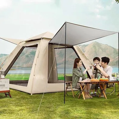 Productafbeelding van Automatische pop-up tent voor 3-4 personen - Waterdicht - Met luifel - Ideaal voor kamperen en picknicken