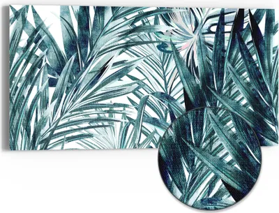Produktbild von DEQORI Hybrid Leinwand Bild 60x30 cm 'Palmenflüstern' Wandbild Glas flach modern