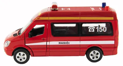 Produktbild von Feuerwehr-Rettungswagen aus Metall/Kunststoff, 15 cm, batteriebetrieben, mit Licht und Sound, Rückzugspielzeug, 6 Stück im Set