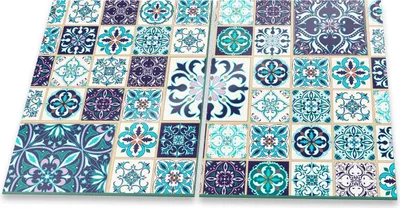 Immagine prodotto di Piastra di copertura del piano cottura Piastra di copertura del piano cottura in ceramica 2 pezzi 80x52 mosaico blu