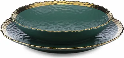 Immagine prodotto di Howhomely set di piatti in Vetroceramica 8 pezzi - verde con bordi dorati