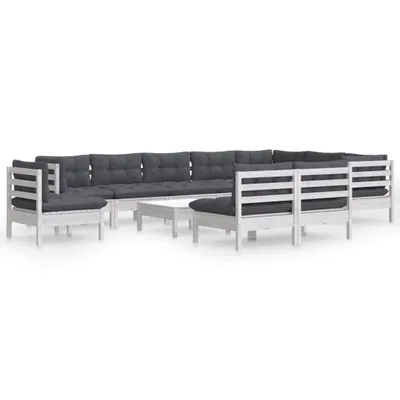 Produktbild von vidaXL 11-tlg. Garten-Lounge-Set mit Kissen Weiß Kiefer Massivholz