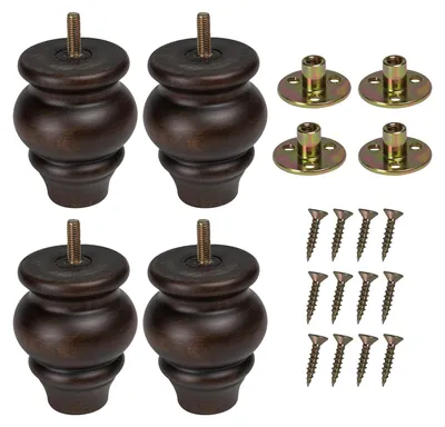 4er-Set Möbelfüße aus Massivholz, 9 cm, Walnuss, M8