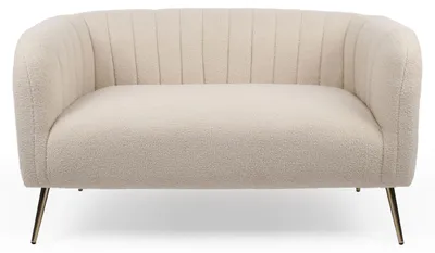 Image de MENZZO Canapé 2 places moderne Bombaro pieds métal doré et Tissu bouclette Beige