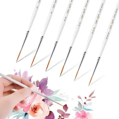 Produktbild von Set feinster Aquarell-Bürsten - 6 Stück - für Detailschilderung - Gesichtsmalerei - Miniaturmalerei - Acrylmalerei - für Modellbau