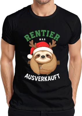 Produktbild von Rentier war t Weihnachten Faultier Geschenk Lustig Herren T-Shirt, Schwarz, XL