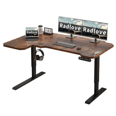 Zdjęcie produktu dla Radlove 150cm biurko biurowe w kształcie litery L biurko z elektryczną regulacją wysokości biurko narożne biurko stojące, brązowe