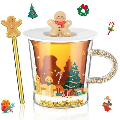 Produktbild von Doppelwandige Weihnachtstasse 260ml mit Lebkuchenmann & Weihnachtsbaum Motiv