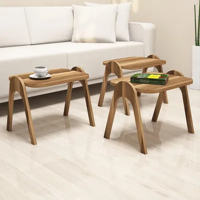 Image de Cerrione - Table basse, 49x36x42h cm Noyer Marron, set de 3 pièces
