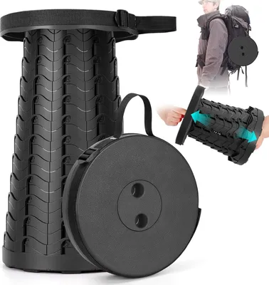 Produktbild von Zusammenklappbarer Hocker, Klappstuhl – verbesserter tragbarer Stuhl mit einer Tragkraft von 180 kg, tragbarer Hocker zum Camping, Angeln und Wandern – Klapphocker mit Tragegurten, Geschenke für Fischer (schwarz)