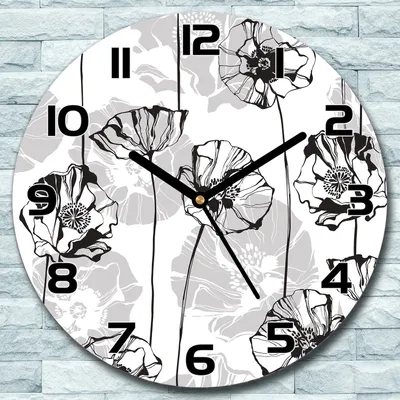 Produktbild von Wanduhr aus Glas Rund fi 30 Mohnblumen Quarz Deko Wohnzimmer Büro