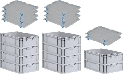 Produktbild von SparSet 10x Eurobox NextGen Economy mit Auflagedeckel und 4x Schiebeschnappverschlüsse Blau | Griffe geschlossen | HxBxT 17x40x60cm | 34 Liter | Eurobehälter, Transportbox, Transportbehälter, Stapelbehälter