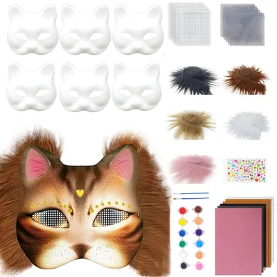 6 weiße Katzenmasken aus Papier zum Bemalen, DIY-Set