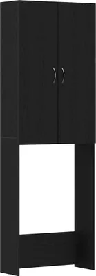 A black washing machine cabinet with two doors on top and an open space below.