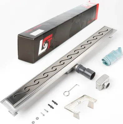 Produktbild von Duschrinne Wellen 800x70mm Ablaufrinne Duschrost mit Edelstahl Siphon Haarsieb