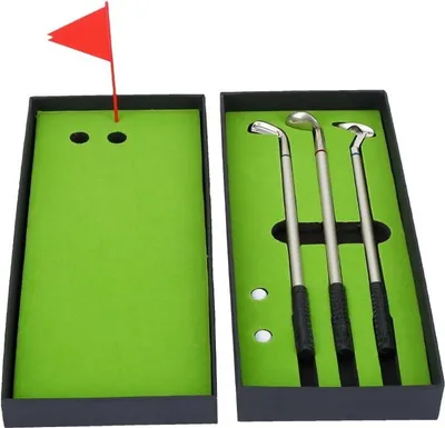 Produktbild von Golfkugelschreiber-Set mit Golfbällen, Mini-Tischkugelschreiber-Set, Geschenkbox mit Mini-Golfkugelschreibern und Flagge, Schreindekoration für Golffans