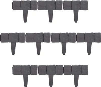 Produktbild von 20 x Beetzaun, Beetumrandung, Steinoptik, HxB: 10x25 cm, Rasenkante zum Stecken, Kunststoff, Beeteinfassung, anthrazit
