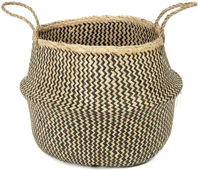 Produktbild von Aufbewahrungskorb mit Griff – Seegras – rund 45 cm – natur/schwarz