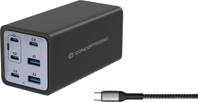 Immagine prodotto di Conceptronic Ladegerät 4Port 200W 4xUSB-C 2xUSB-A+3-in-1 sw (OZUL06BE)