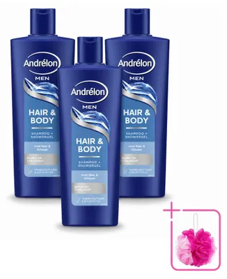 Image de 3 x Shampooing pour homme Andrélon, pour cheveux et corps – 400 ml - Lot de 3