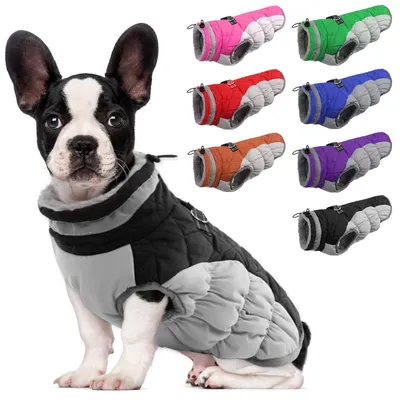 Produktbild von Hundemantel Wasserdicht Winddicht Warm Reflektierend mit Geschirr Schwarz Größe S