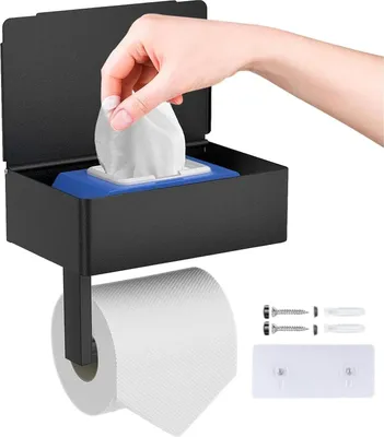 Produktbild von Toilettenpapierhalter mit Feuchttücherbox | Edelstahl, Selbstklebend, Wandmontage | Für Küche und Badezimmer