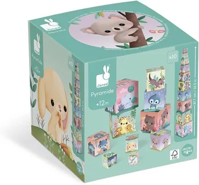 Productafbeelding van Cute Animals Square Pyramid - Early-Learning and Early Years Toy - Stack and Build Toy - Learn Sizes and Numbers - Ages 1 and Up