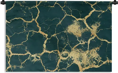 Produktbild von MuchoWow® Wandteppich Wandbehang Marmor - Grün - Gold 60x40 cm Tapisserie Dekoration Wandtuch - Wanddekorationen