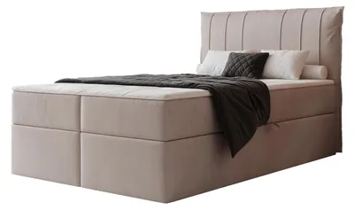 Produktbild von Boxspringbett TERENZO 120x200 Paneel-Optik Bettkasten Bonellmatratze Warmes Beige
