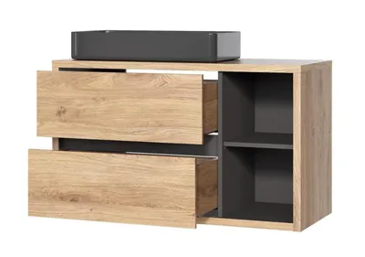 Produktbild von Badezimmerschrank unter Waschbecken 100 cm 2 Schubladen Eiche Graphit Loft