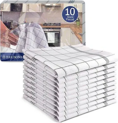 Zdjęcie produktu dla Zestaw 10 ręczników kuchennych Unyqoos® BARBONS, 100% bawełna, 50 x 70 cm, niebieskie, chłonne ręczniki kuchenne, certyfikat Oeko-Tex