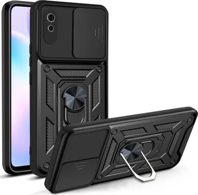 Produktbild von Redmi 9A Hülle mit 360° Drehbarer Magnetische Ring Ständer Halter Dia Kameraschutz TPU Bumper Silikon Schutzhülle für Xiaomi Redmi 9A Schwarz