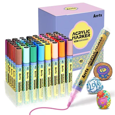 Image de Stylos à peinture acrylique, 48 couleurs, résistants à l'eau, pointe de 3 mm, pour décorer des pierres, du verre, de la céramique, pour travaux de bricolage