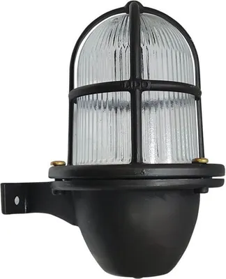 Produktbild von Wandlampe außen Messing Glas 22 cm hoch IP64 Schwarz Antik E27 Maritim Außenlampe Wand