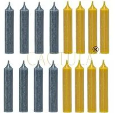 Productafbeelding van Cactula korte staafkaarsen – Okergeel & staalgrijs – 16 stuks – 12 cm