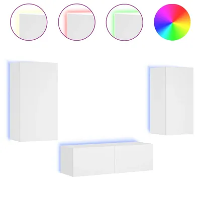 Produktbild von vidaXL 3-tlg. TV-Wohnwand mit LED-Leuchten Weiß